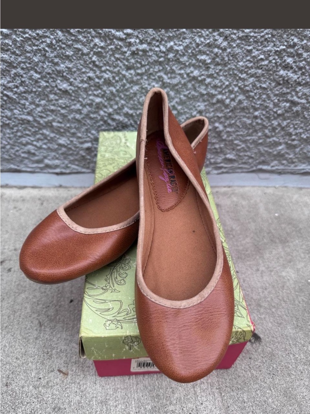 American rag Women’s Brown Leather Ballet Flats - Classic Slip-On Style